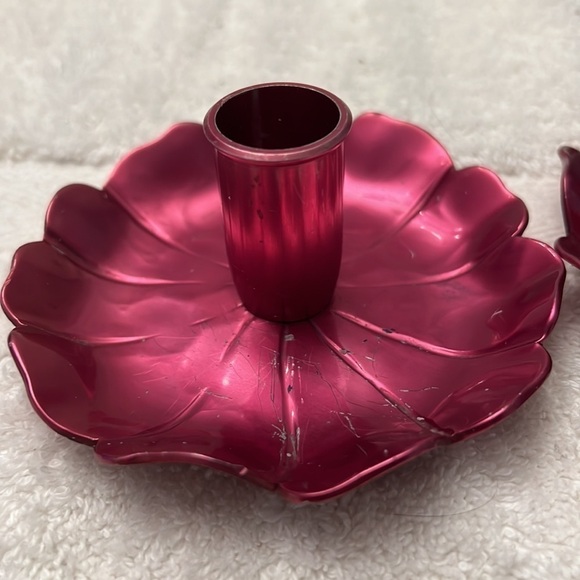 Kraftware Pink Aluminum Candle stick Holders 1950s - Picture 8 of 10